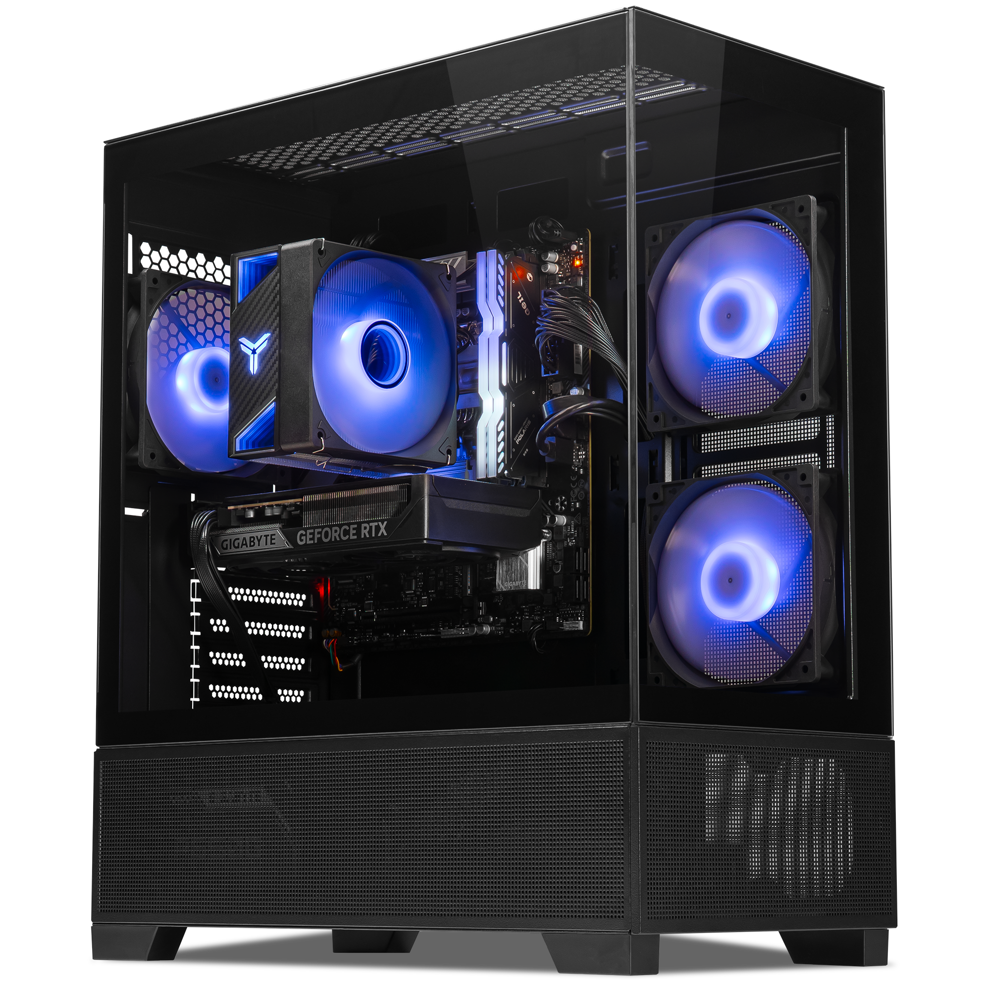 A large main feature product image of PLE Vector RTX 5060 Ti Prebuilt Ready To Go Gaming PC
