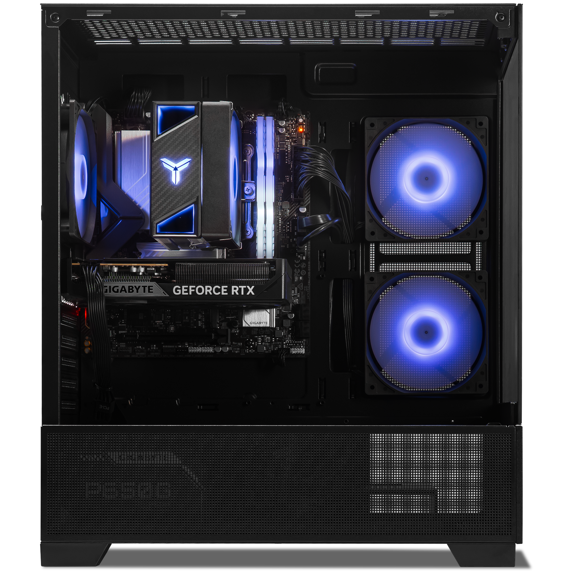 A large main feature product image of PLE Vector RTX 5060 Ti Prebuilt Ready To Go Gaming PC