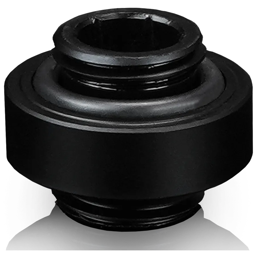 A large main feature product image of Thermal Grizzly DeltaMate Extender MM7R - G1/4" 7mm Male-Male Joiner Fitting (Black)