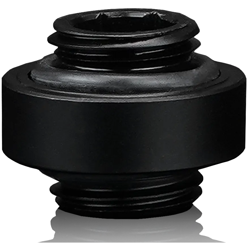A large main feature product image of Thermal Grizzly DeltaMate Extender MM7R - G1/4" 7mm Male-Male Joiner Fitting (Black)