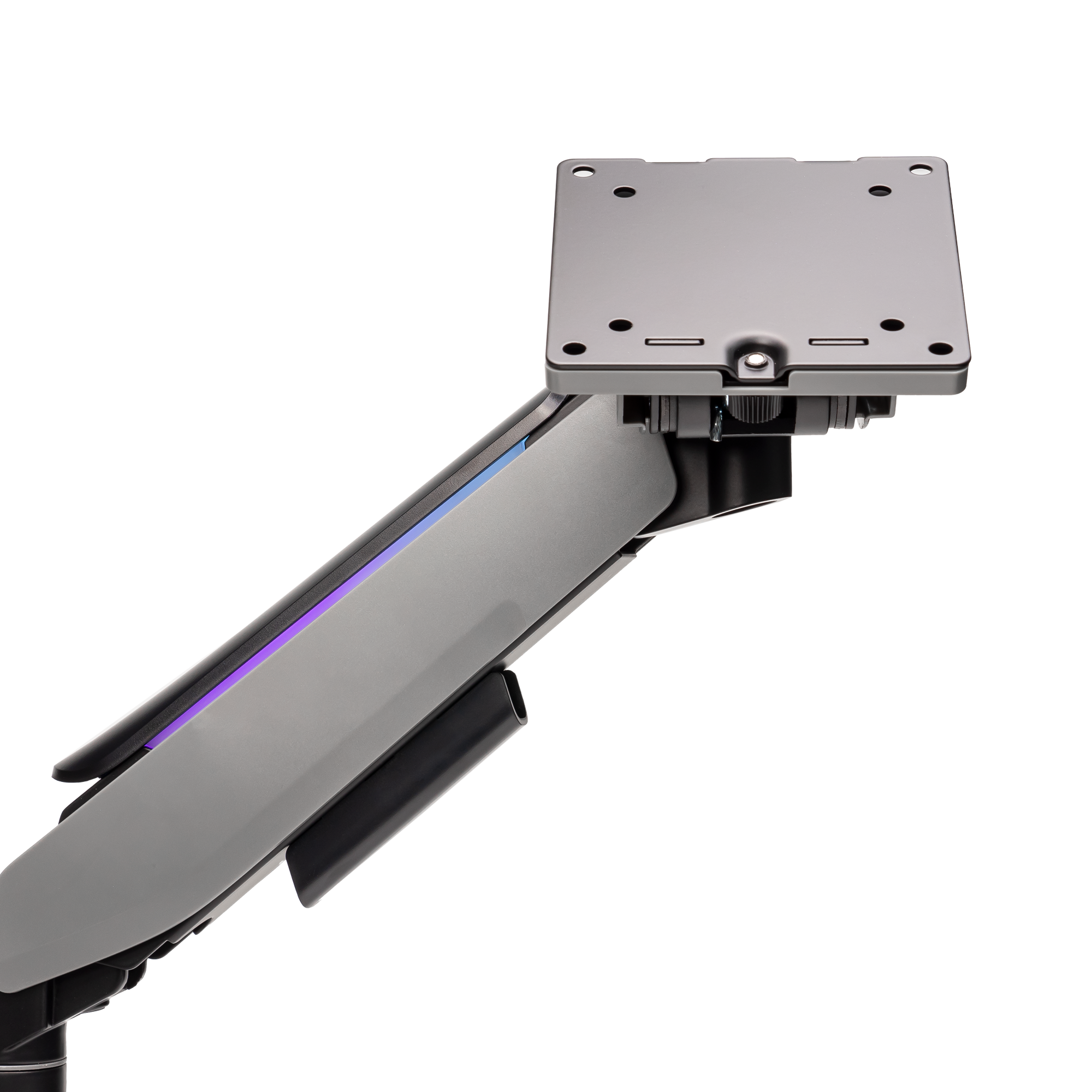 A large main feature product image of EX-DEMO GamerChief Pro Gaming Single Monitor Arm - Dark Grey w/RGB