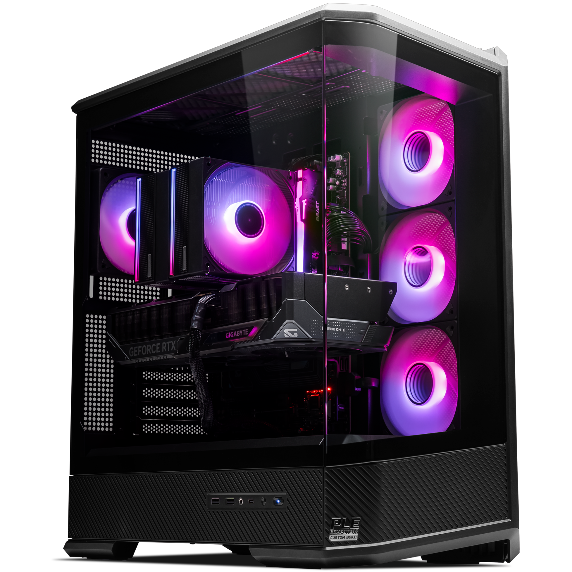 A large main feature product image of PLE Quantum RTX 5090 Prebuilt Ready To Go Gaming PC