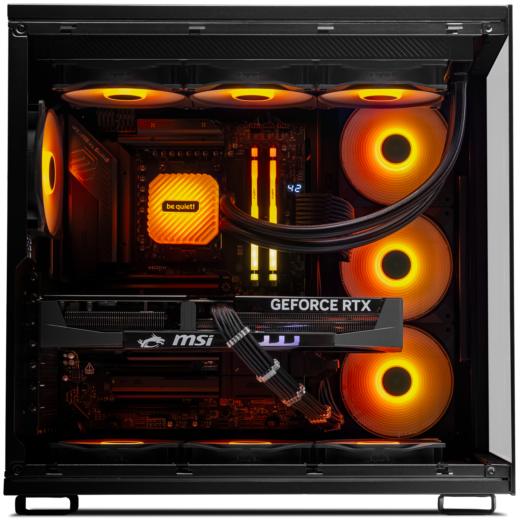 A large main feature product image of PLE Nitro RTX 5080 Prebuilt Ready To Go Gaming PC