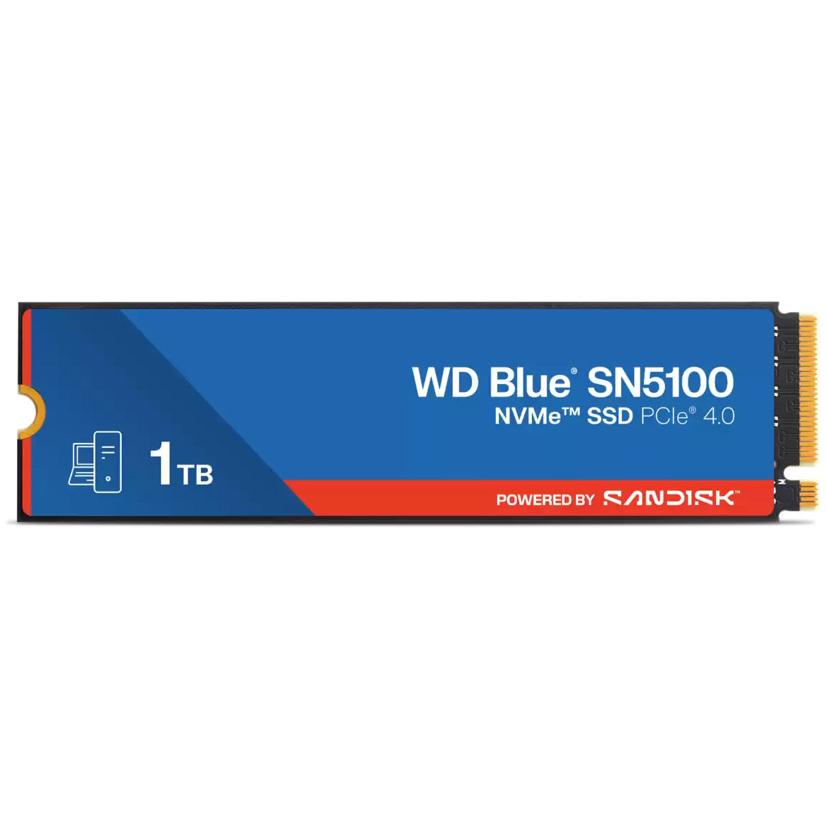 A large main feature product image of WD Blue SN5100 PCIe Gen4 NVMe M.2 SSD - 1TB
