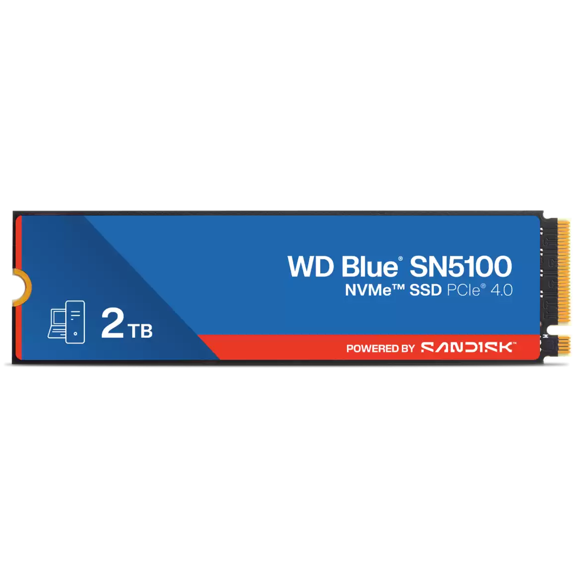 A large main feature product image of WD Blue SN5100 PCIe Gen4 NVMe M.2 SSD - 2TB