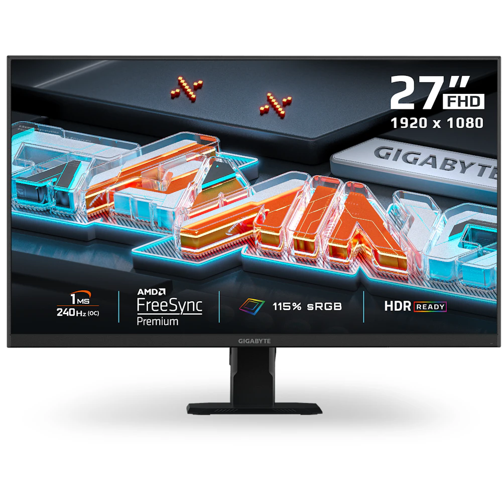 A large main feature product image of Gigabyte GS27F2 - 27" 1080p 240Hz IPS Gaming Monitor