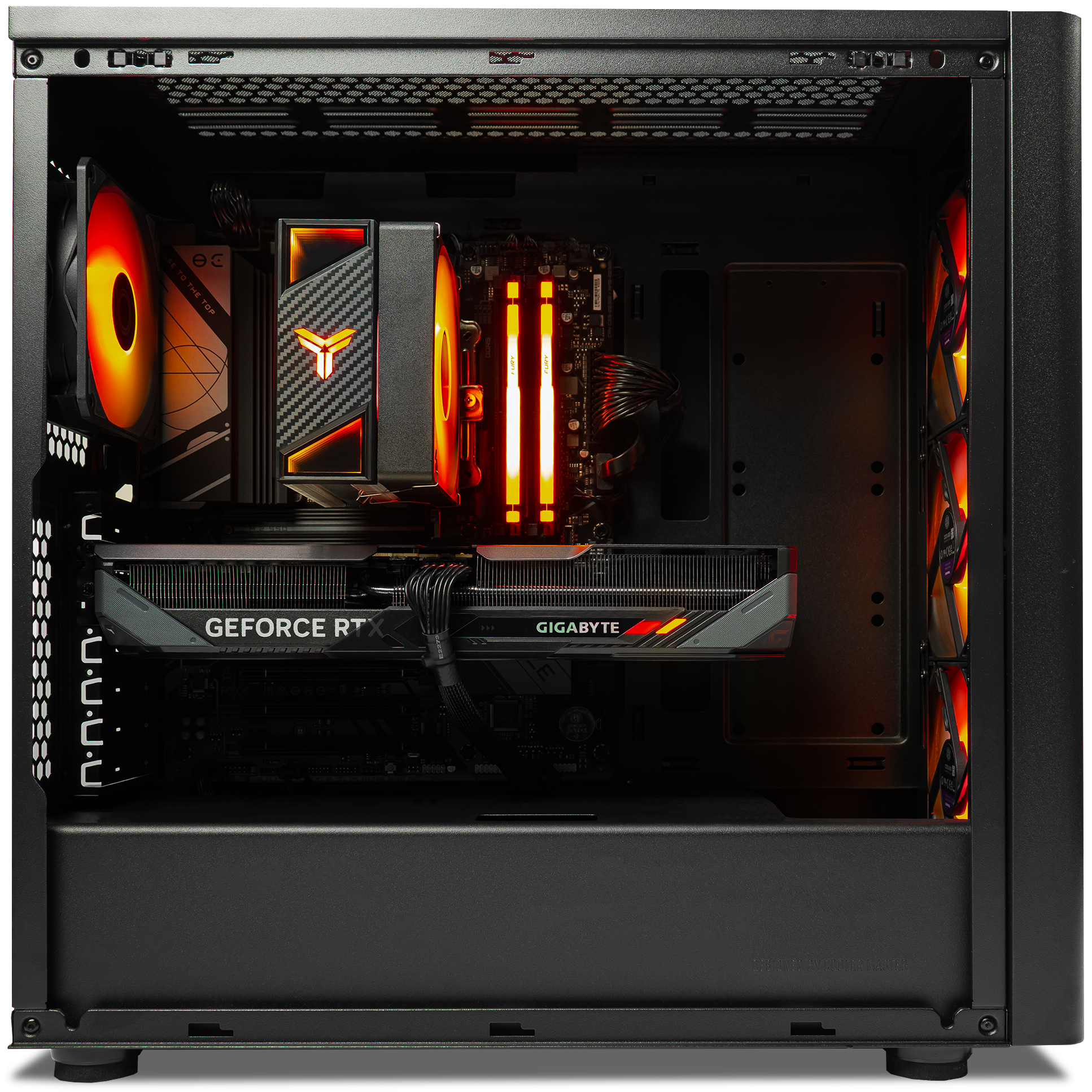 A large main feature product image of EX-DEMO PLE Flame RTX 5070 Prebuilt Ready To Go Gaming PC