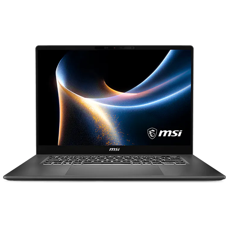 A large main feature product image of MSI Prestige 16 AI+ (C3M) - 16" 2.8K OLED, Ultra X7 358H, 32GB/2TB - Win 11 Notebook (Platinum Grey)