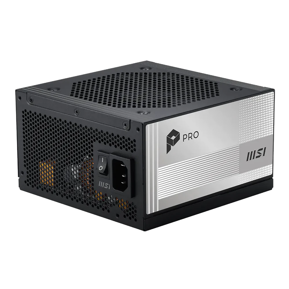 A large main feature product image of MSI PRO A1000PL - 1000W Platinum PCIe 5.0 ATX Modular PSU
