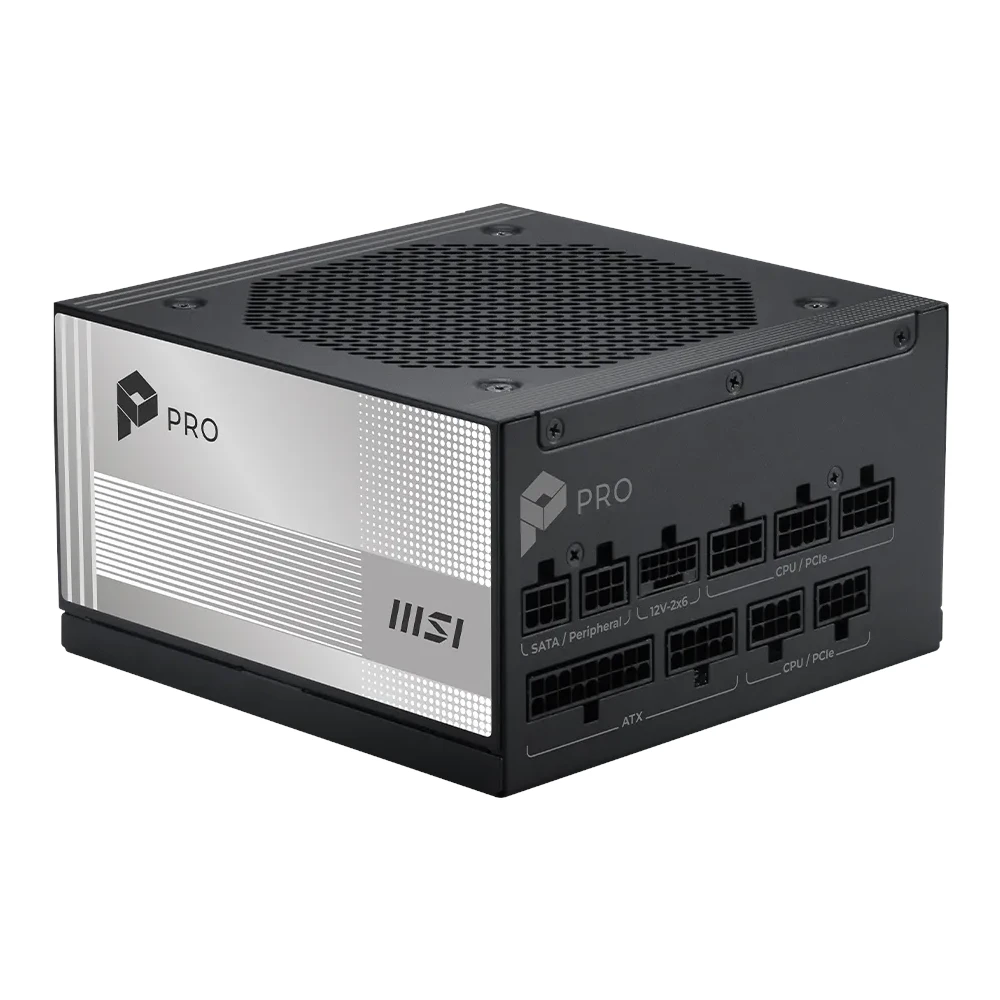 A large main feature product image of MSI PRO A1000PL - 1000W Platinum PCIe 5.0 ATX Modular PSU