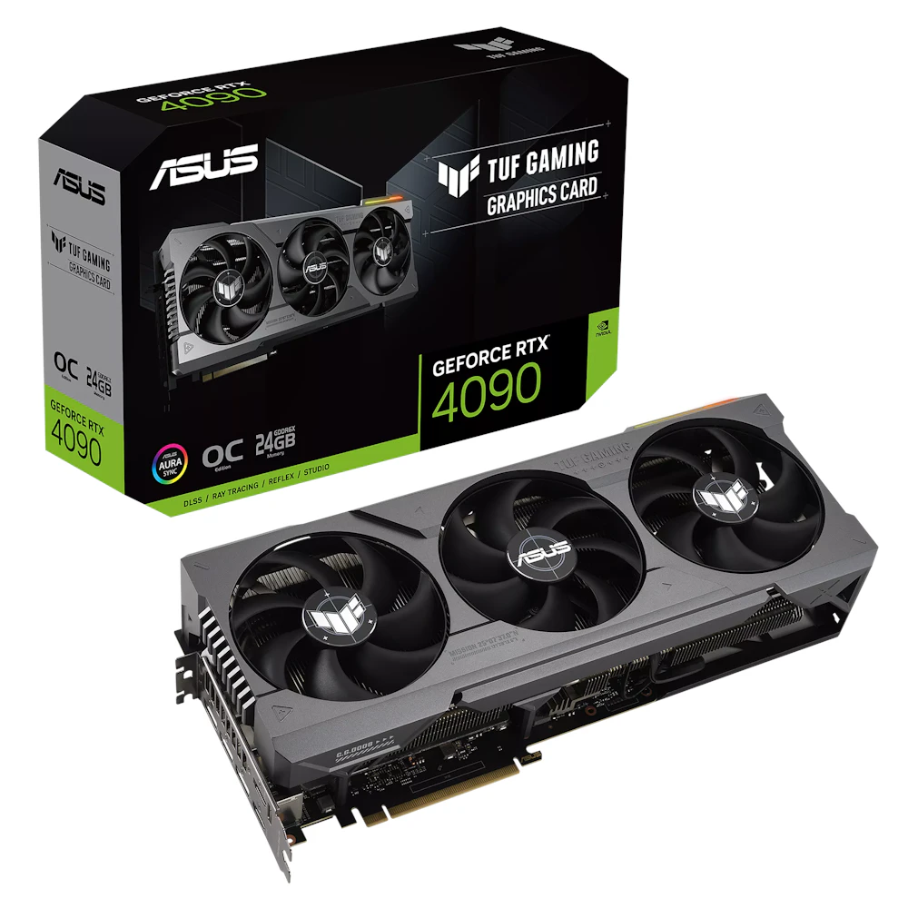 A large main feature product image of EX-DEMO ASUS GeForce RTX 4090 TUF Gaming OC 24GB GDDR6X