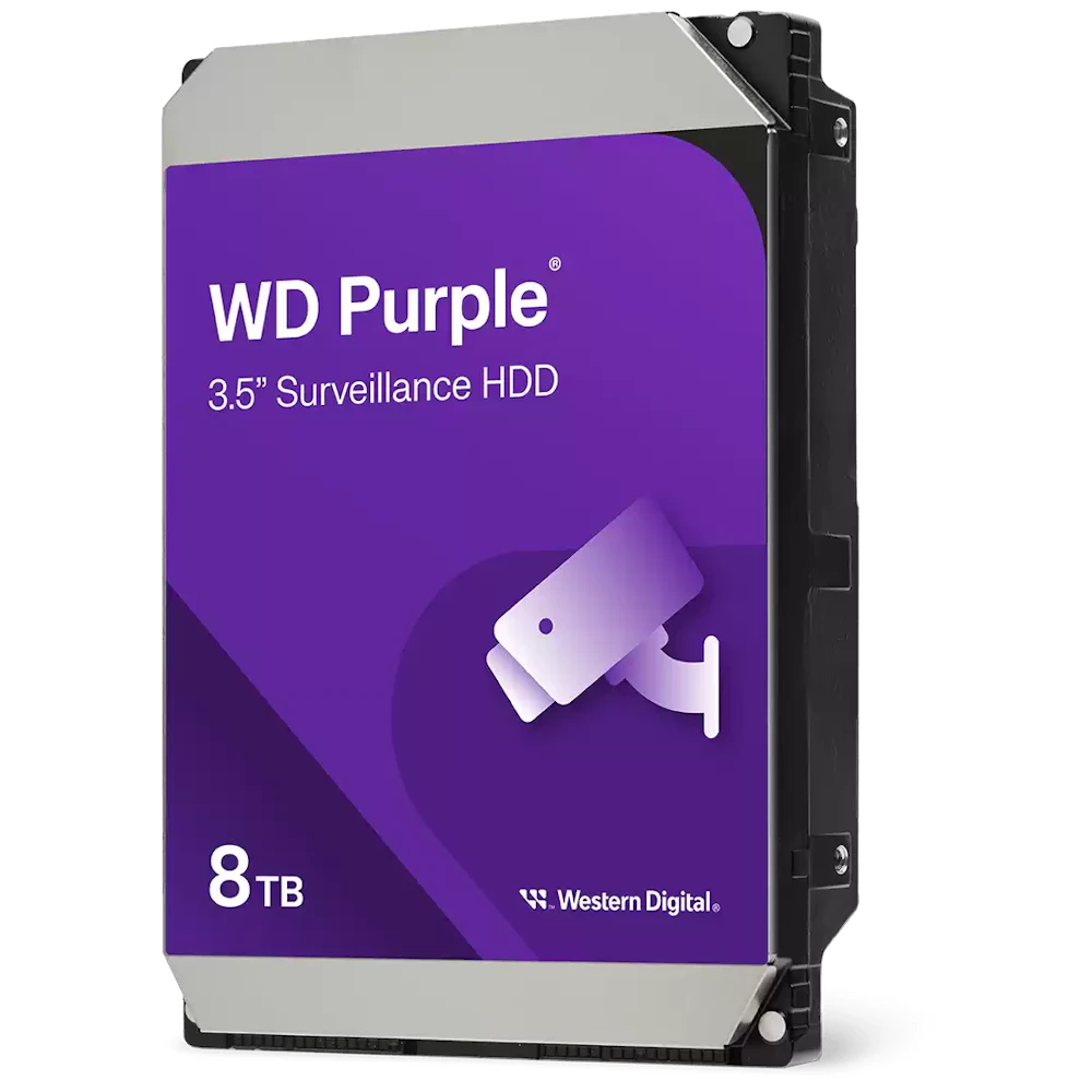 A large main feature product image of WD Purple 3.5" Surveillance HDD - 8TB 256MB