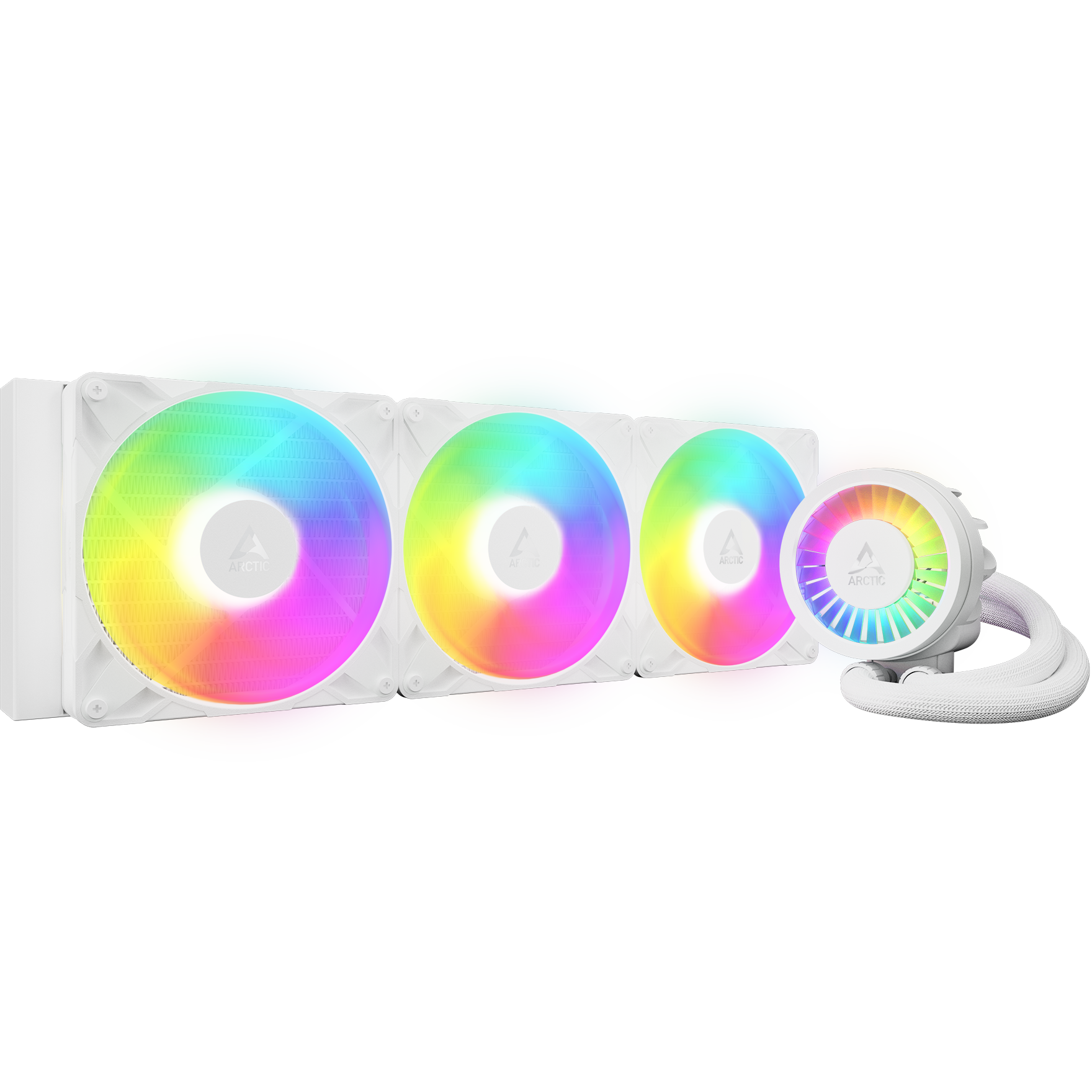 A large main feature product image of EX-DEMO ARCTIC Liquid Freezer III Pro 420mm ARGB AIO Liquid CPU Cooler (White)