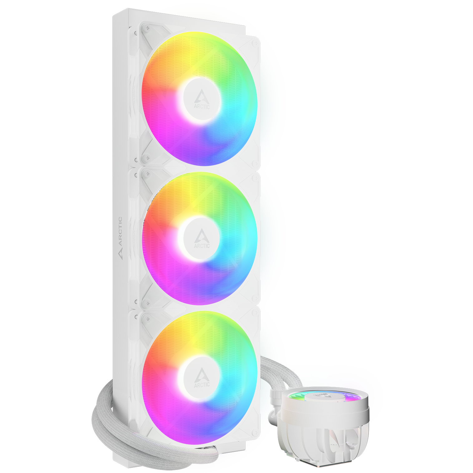 A large main feature product image of EX-DEMO ARCTIC Liquid Freezer III Pro 420mm ARGB AIO Liquid CPU Cooler (White)