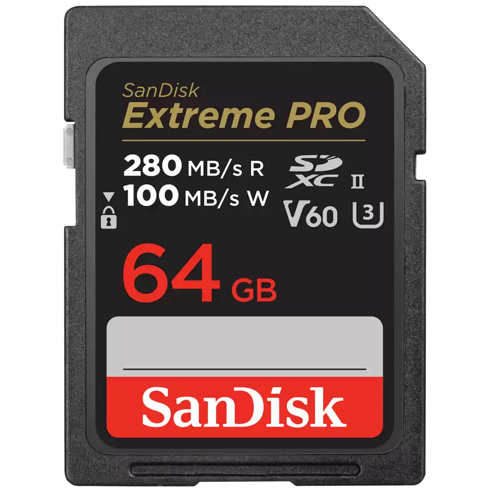 A large main feature product image of SanDisk Extreme PRO SDXC U3 V60 UHS-II SD Card - 64GB