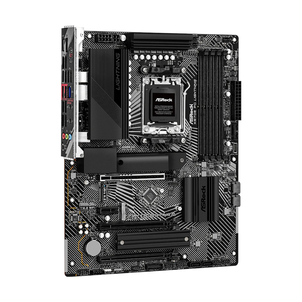 A large main feature product image of EX-DEMO ASRock X670E PG Lightning AM5 ATX Desktop Motherboard