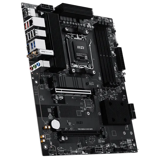 A large main feature product image of MSI PRO B850-S EVO WIFI AM5 ATX Desktop Motherboard