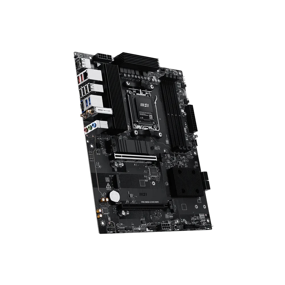 A large main feature product image of MSI PRO B850-S EVO WIFI AM5 ATX Desktop Motherboard