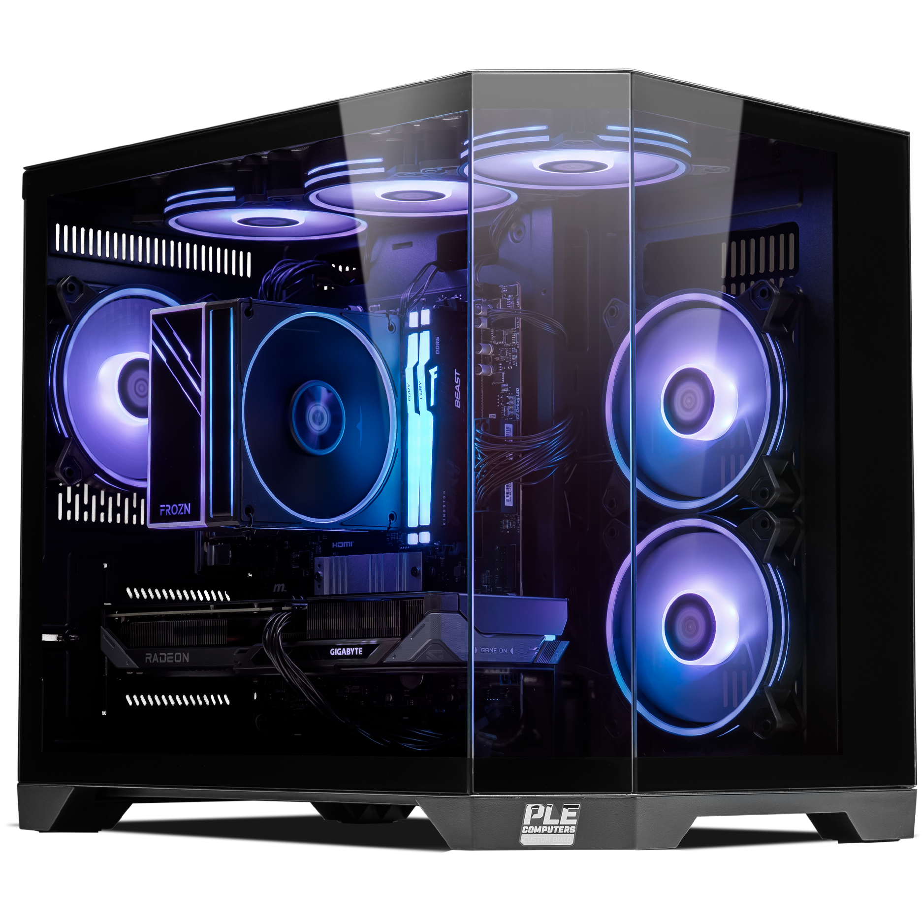 A large main feature product image of PLE Orbit RX 9060 XT Prebuilt Ready To Go Gaming PC