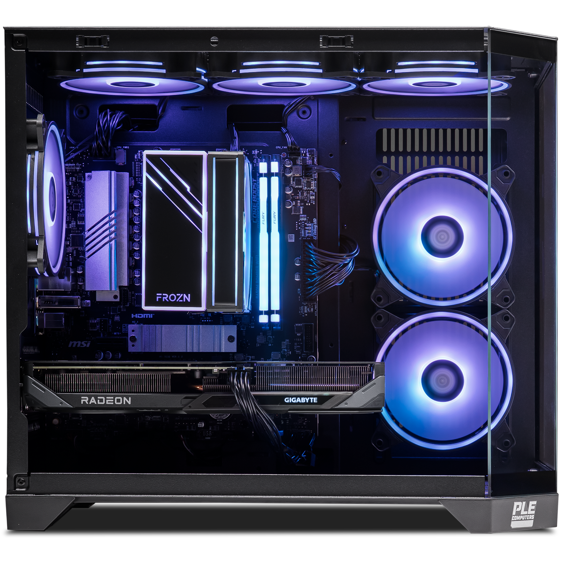A large main feature product image of PLE Orbit RX 9060 XT Prebuilt Ready To Go Gaming PC