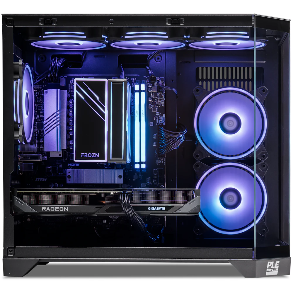A large main feature product image of PLE Orbit RX 9060 XT Prebuilt Ready To Go Gaming PC