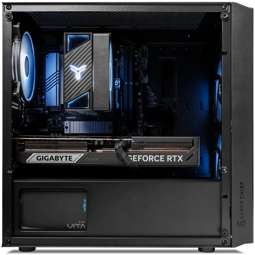 A large main feature product image of EX-DEMO PLE Anchor RTX 5070 Ti Prebuilt Ready To Go Gaming PC