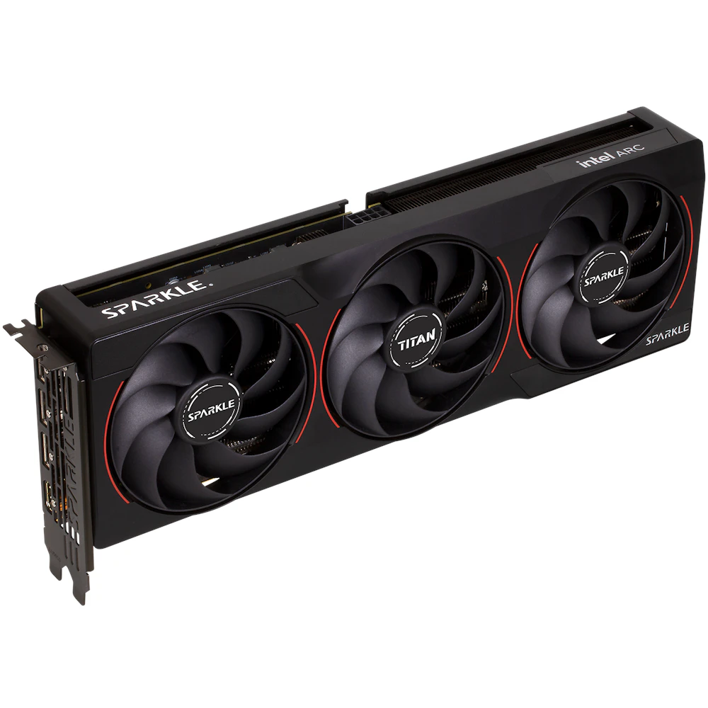A large main feature product image of EX-DEMO SPARKLE Intel Arc Battlemage B580 TITAN Nox OC 12GB GDDR6