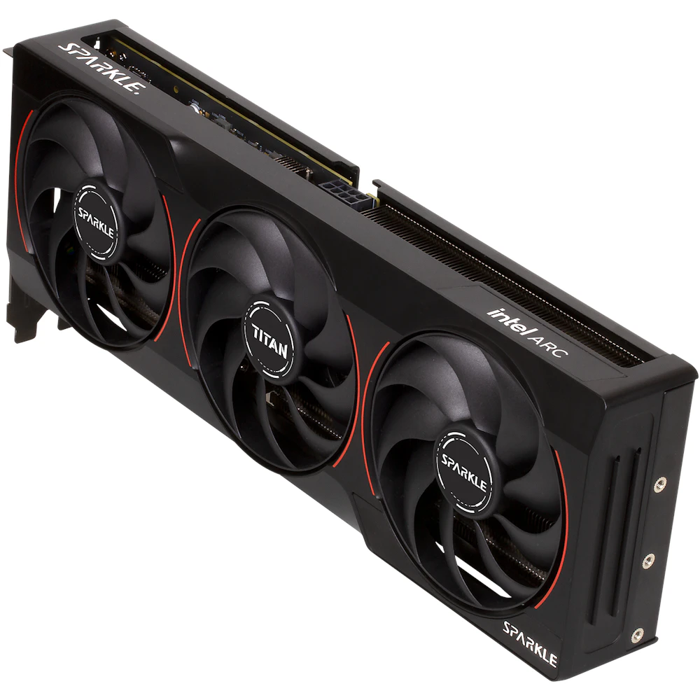 A large main feature product image of EX-DEMO SPARKLE Intel Arc Battlemage B580 TITAN Nox OC 12GB GDDR6