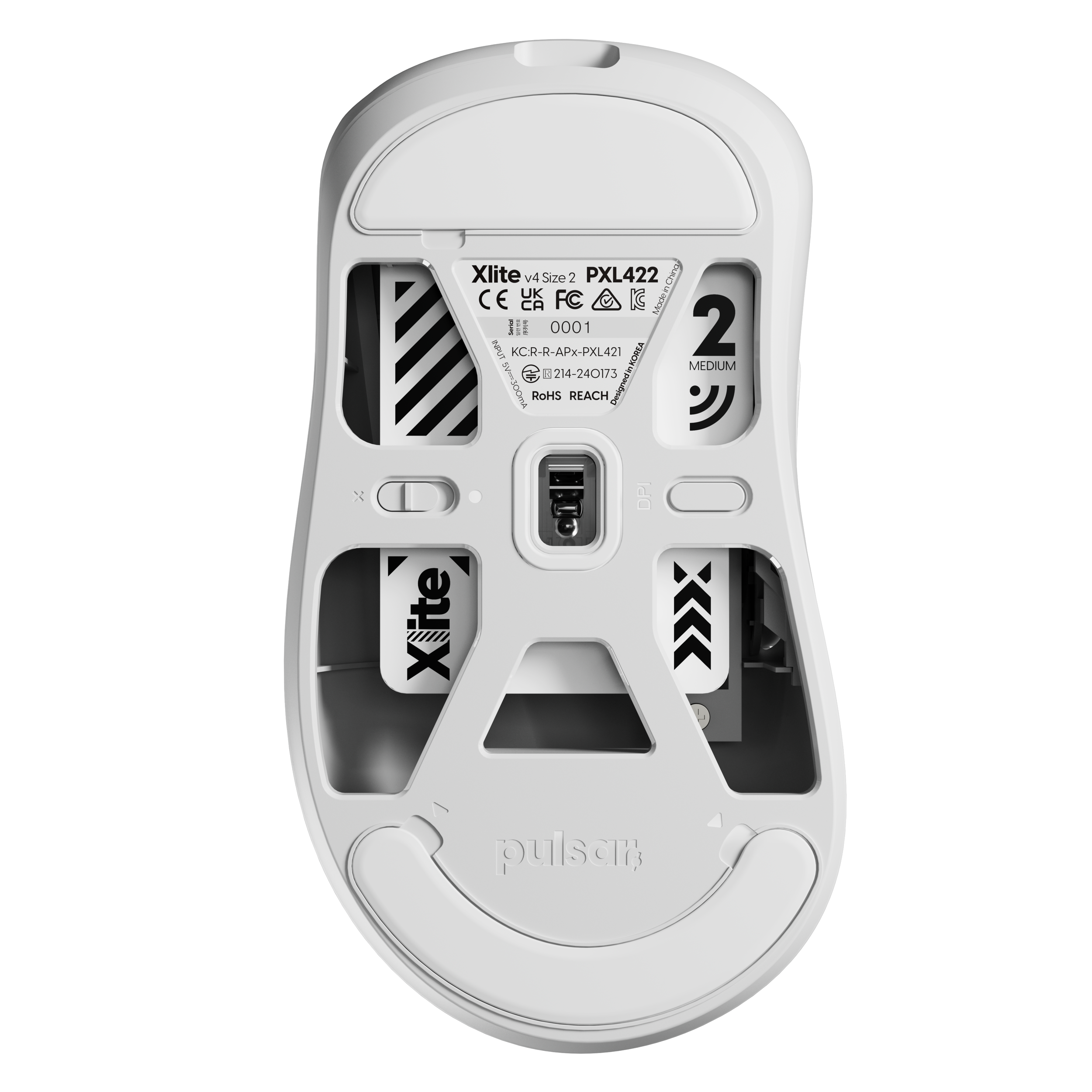 A large main feature product image of EX-DEMO Pulsar Xlite v4 - 54g Lightweight Wireless Gaming Mouse (White)