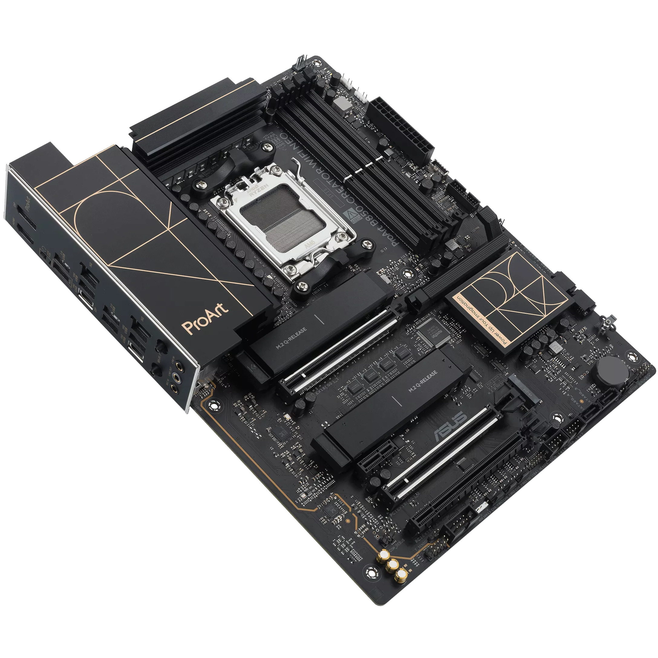 A large main feature product image of ASUS ProArt B850 Creator WiFi Neo  AM5 ATX Desktop Motherboard