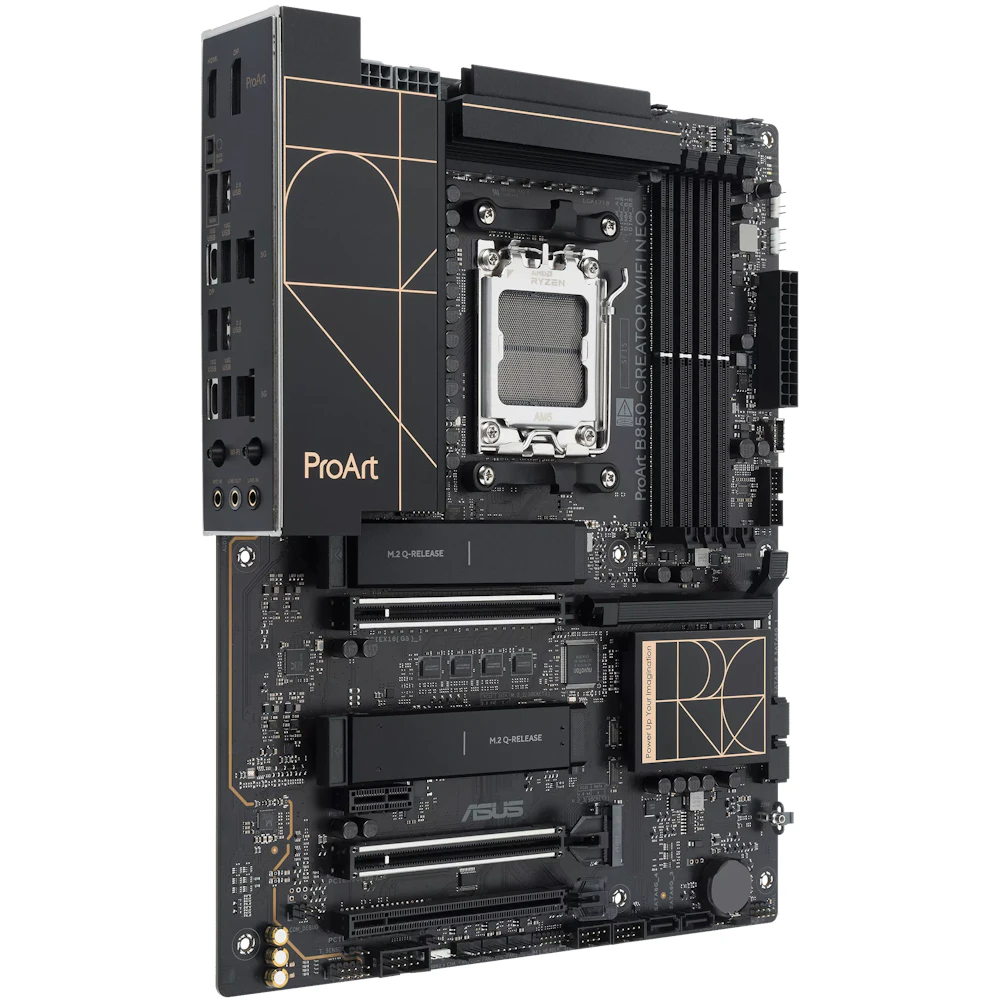 A large main feature product image of ASUS ProArt B850 Creator WiFi Neo AM5 ATX Desktop Motherboard