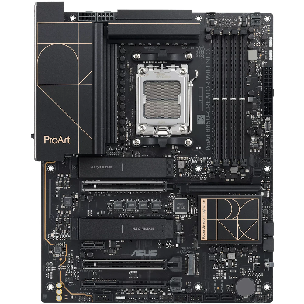 A large main feature product image of ASUS ProArt B850 Creator WiFi Neo AM5 ATX Desktop Motherboard