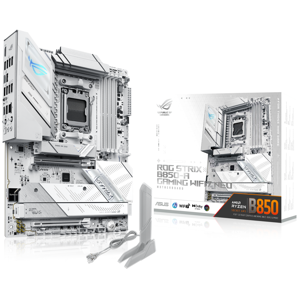 A large main feature product image of ASUS ROG Strix B850-A Gaming WiFi7 Neo AM5 ATX Desktop Motherboard