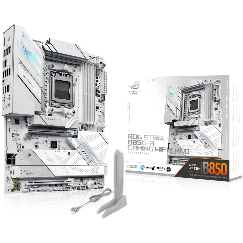 A large main feature product image of ASUS ROG Strix B850-A Gaming WiFi7 Neo AM5 ATX Desktop Motherboard