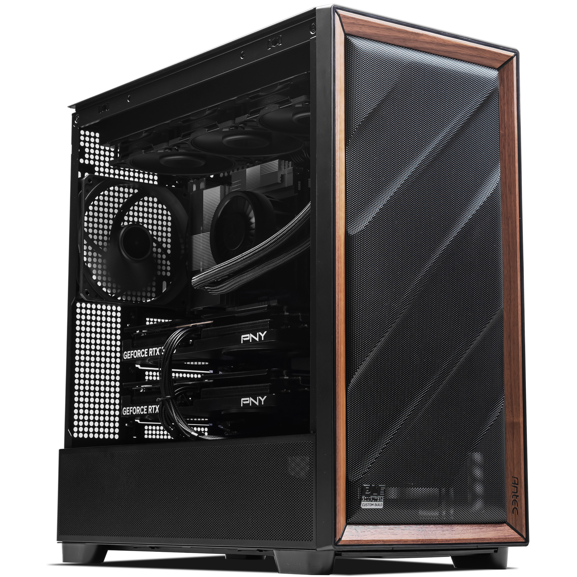 A large main feature product image of PLE Maven AI Dual RTX 5070 Prebuilt Ready To Go Workstation PC