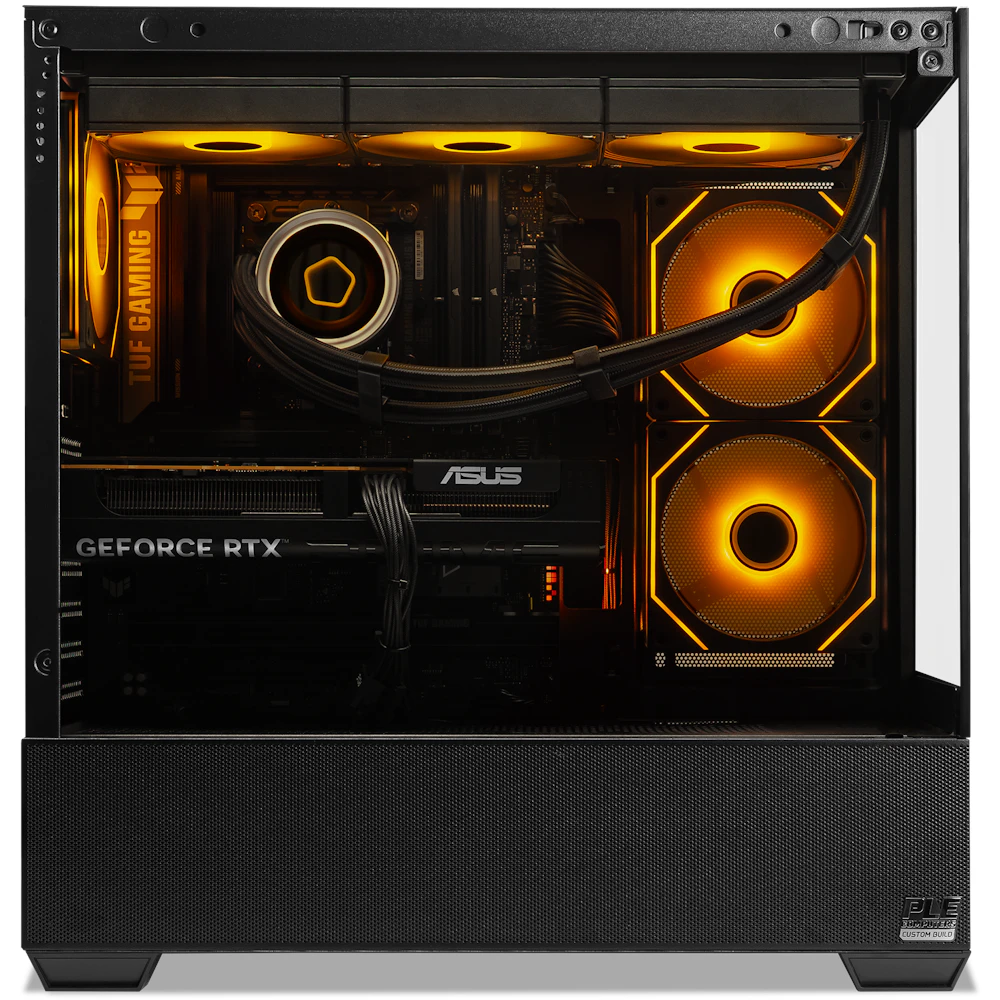 A large main feature product image of PLE Pyro RTX 5060 Prebuilt Ready To Go Gaming PC