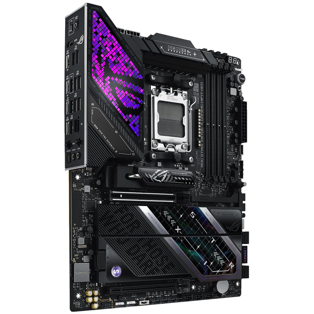 A large main feature product image of ASUS ROG Strix X870E-E Gaming WiFi7 Neo AM5 ATX Desktop Motherboard
