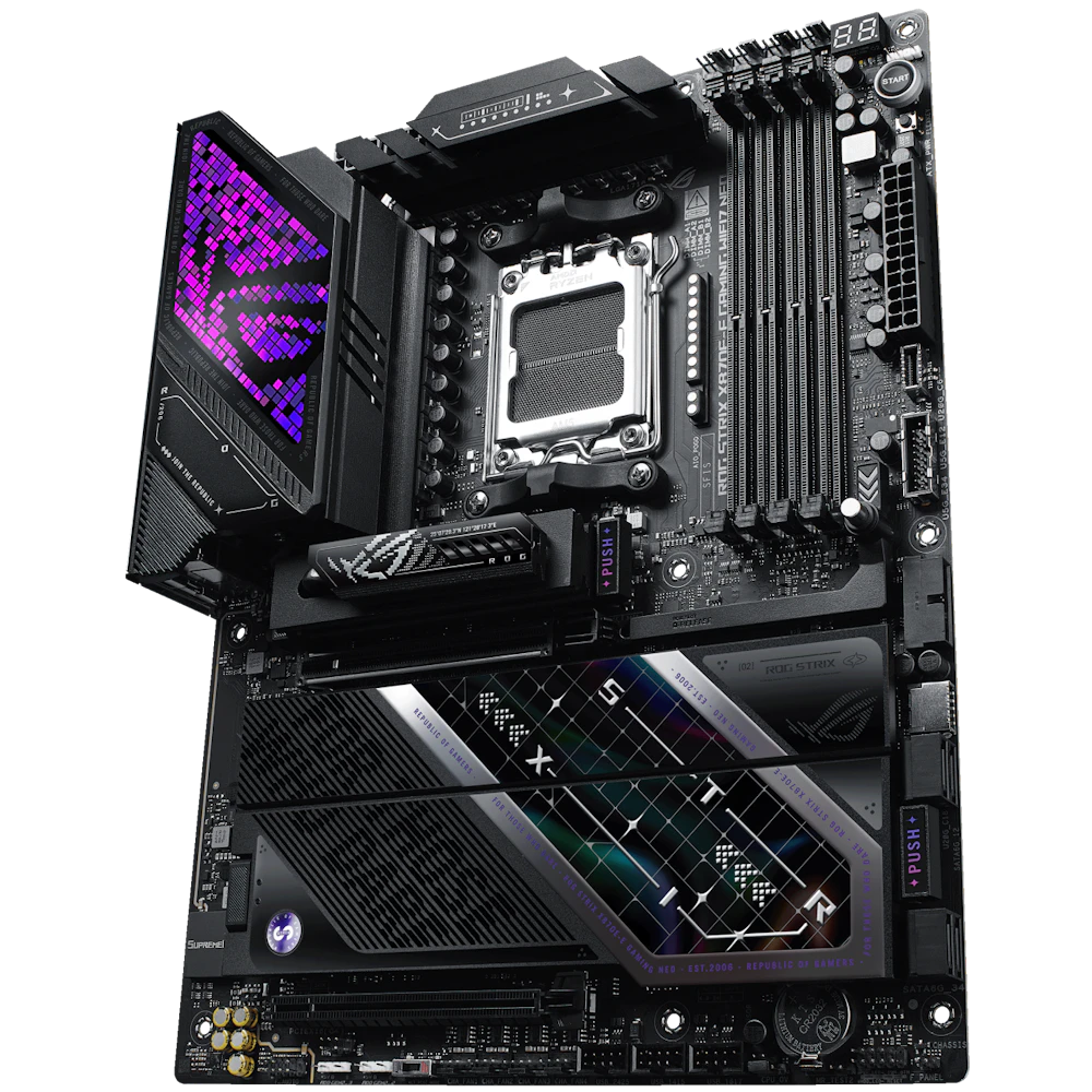 A large main feature product image of ASUS ROG Strix X870E-E Gaming WiFi7 Neo AM5 ATX Desktop Motherboard