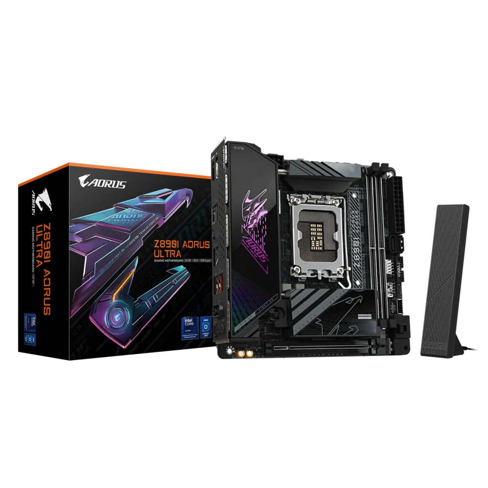 A large main feature product image of EX-DEMO Gigabyte Z890I AORUS ULTRA LGA1851 Mini-ITX Desktop Motherboard