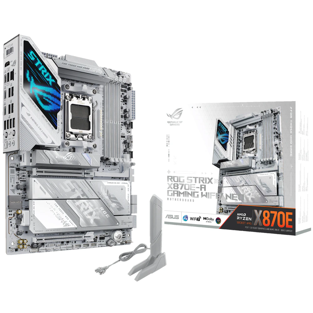 A large main feature product image of ASUS ROG Strix X870E-A Gaming WiFi7 Neo AM5 ATX Desktop Motherboard