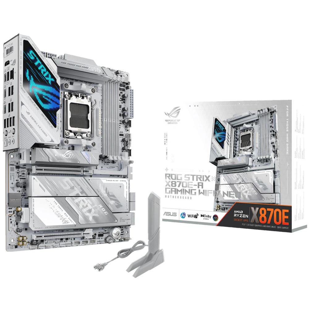 A large main feature product image of ASUS ROG Strix X870E-A Gaming WiFi7 Neo AM5 ATX Desktop Motherboard