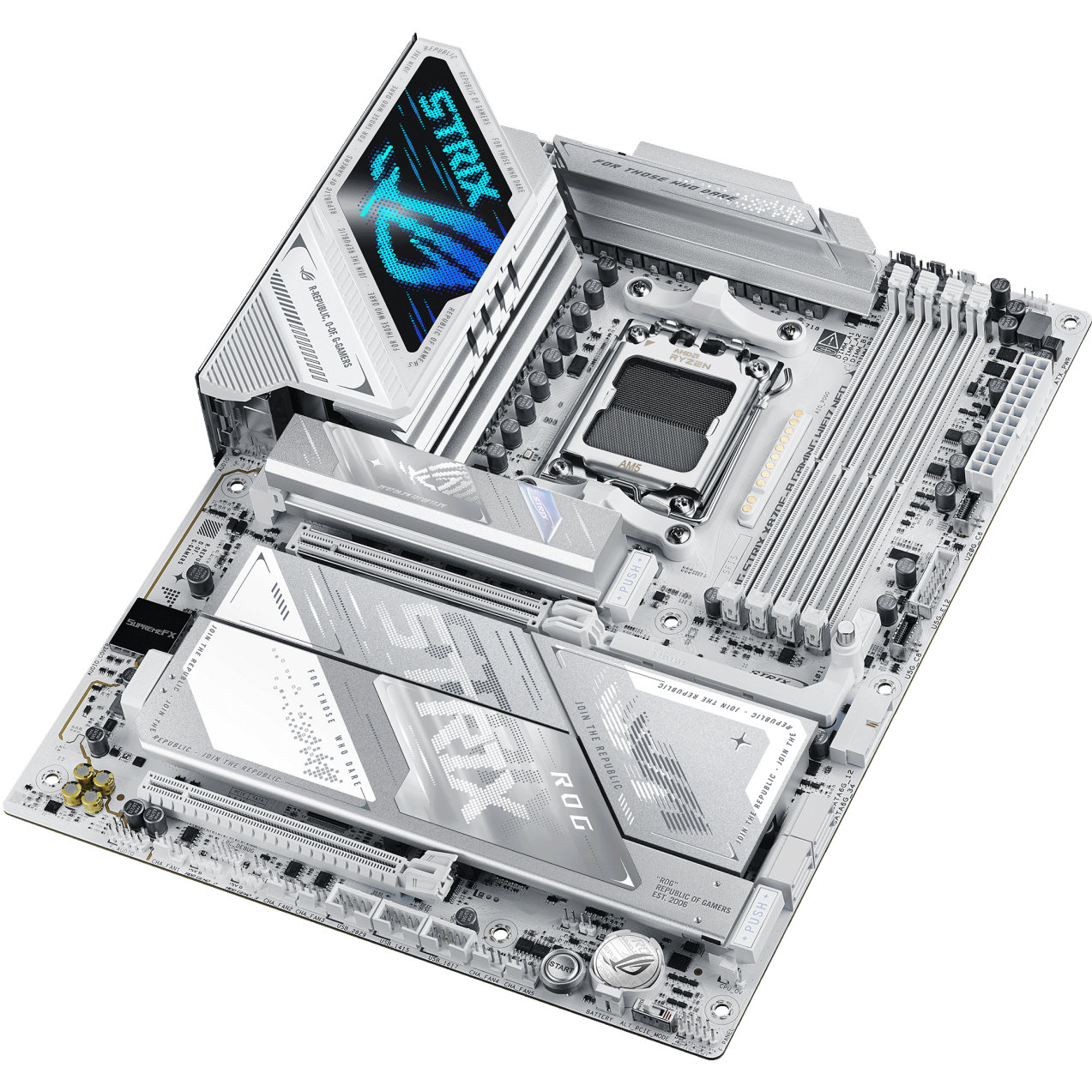A large main feature product image of ASUS ROG Strix X870E-A Gaming WiFi7 Neo AM5 ATX Desktop Motherboard