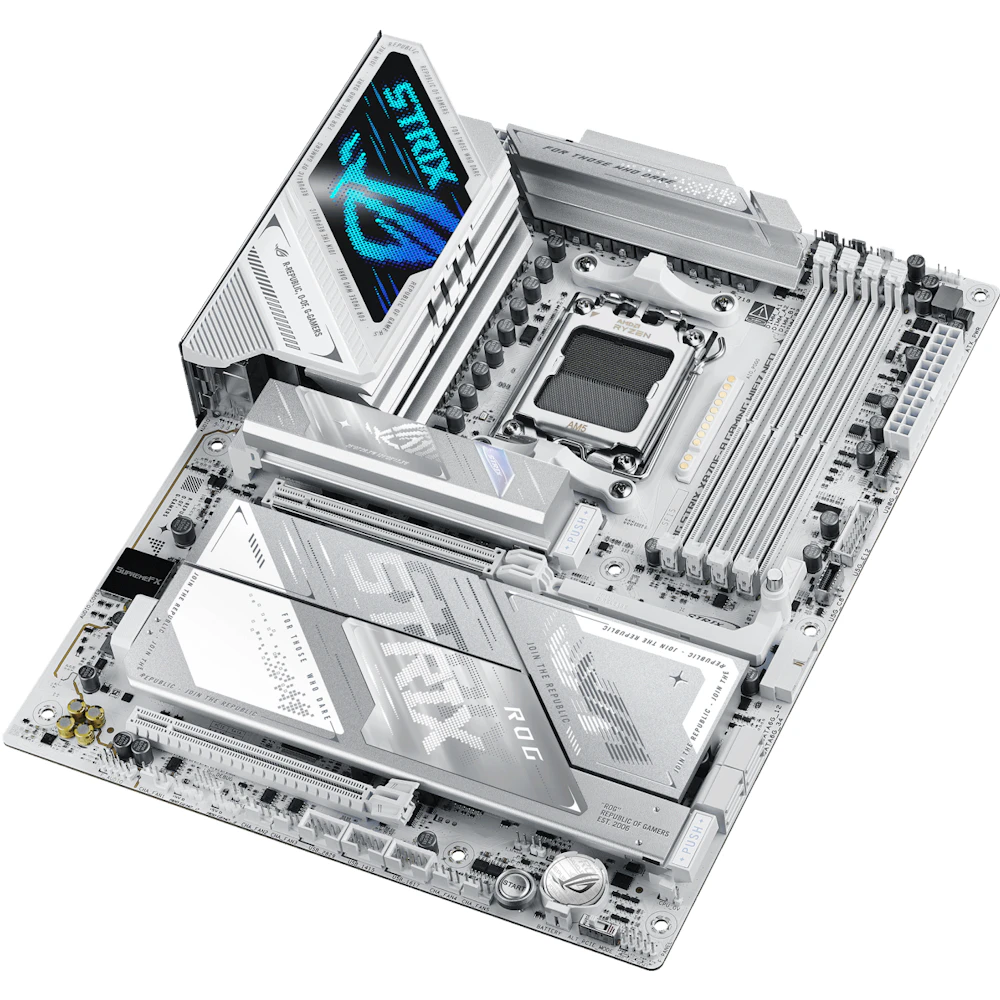 A large main feature product image of ASUS ROG Strix X870E-A Gaming WiFi7 Neo AM5 ATX Desktop Motherboard