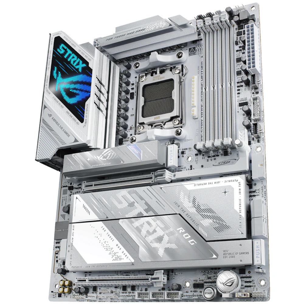 A large main feature product image of ASUS ROG Strix X870E-A Gaming WiFi7 Neo AM5 ATX Desktop Motherboard