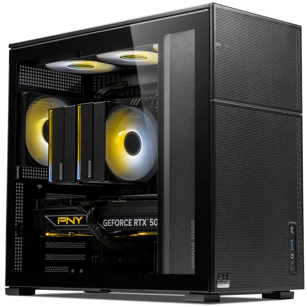 A large main feature product image of PLE Flare RTX 5080 Prebuilt Ready To Go Gaming PC