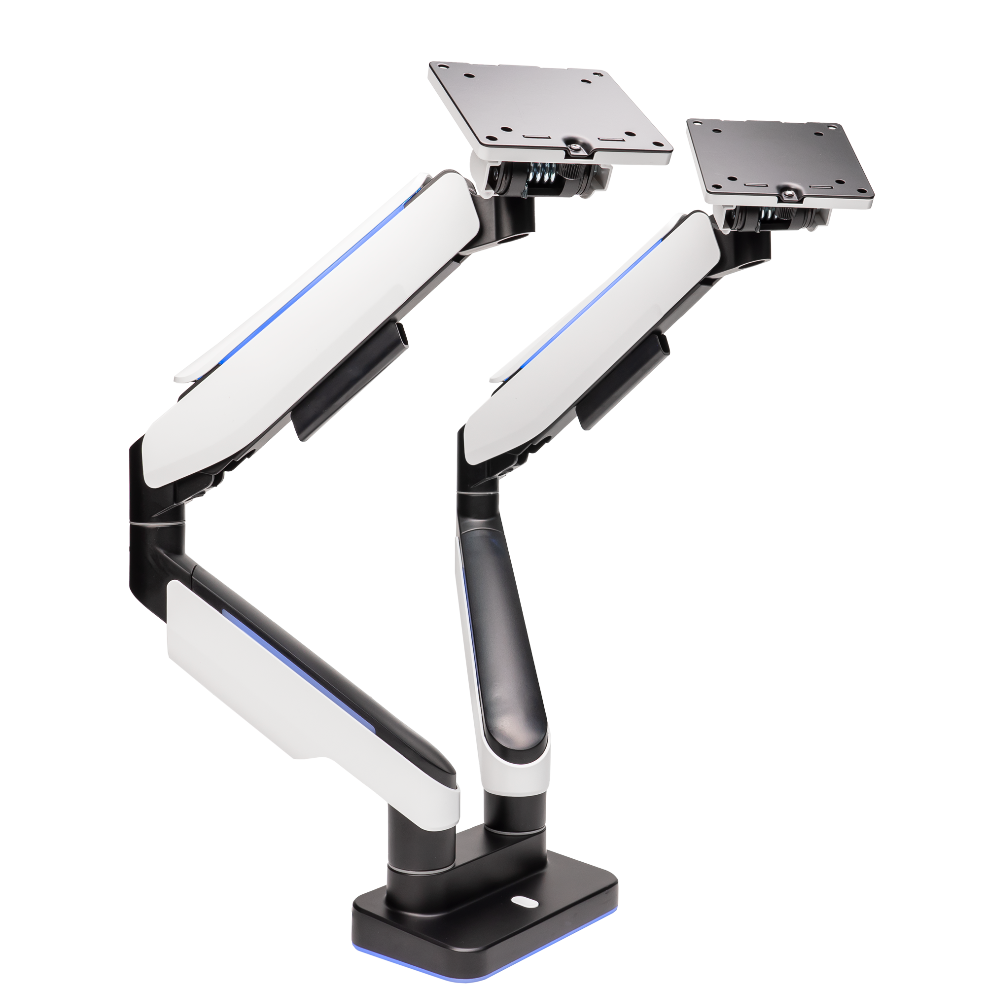 A large main feature product image of EX-DEMO GamerChief Pro Gaming Dual Monitor Arm - Greyish White w/RGB