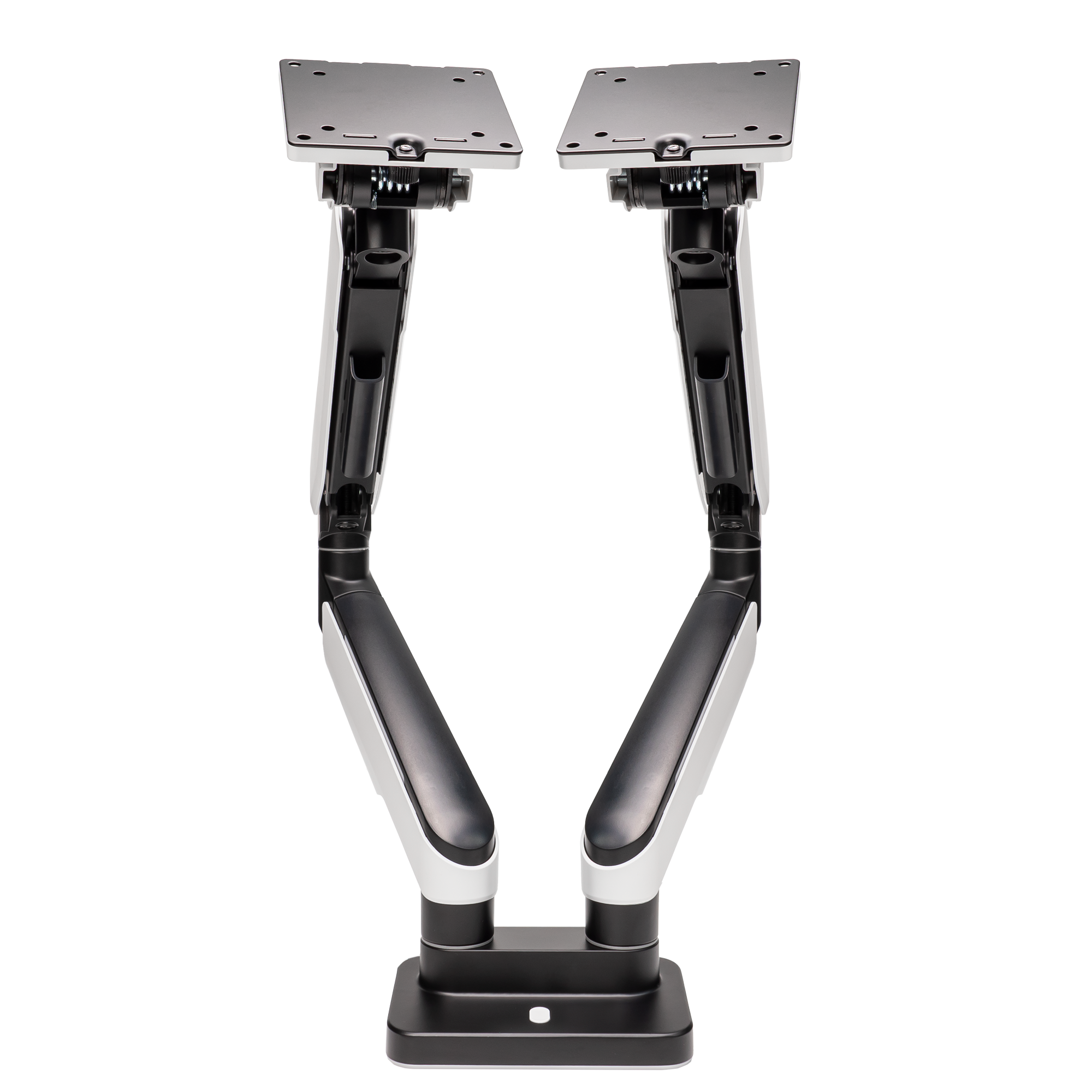 A large main feature product image of EX-DEMO GamerChief Pro Gaming Dual Monitor Arm - Greyish White w/RGB
