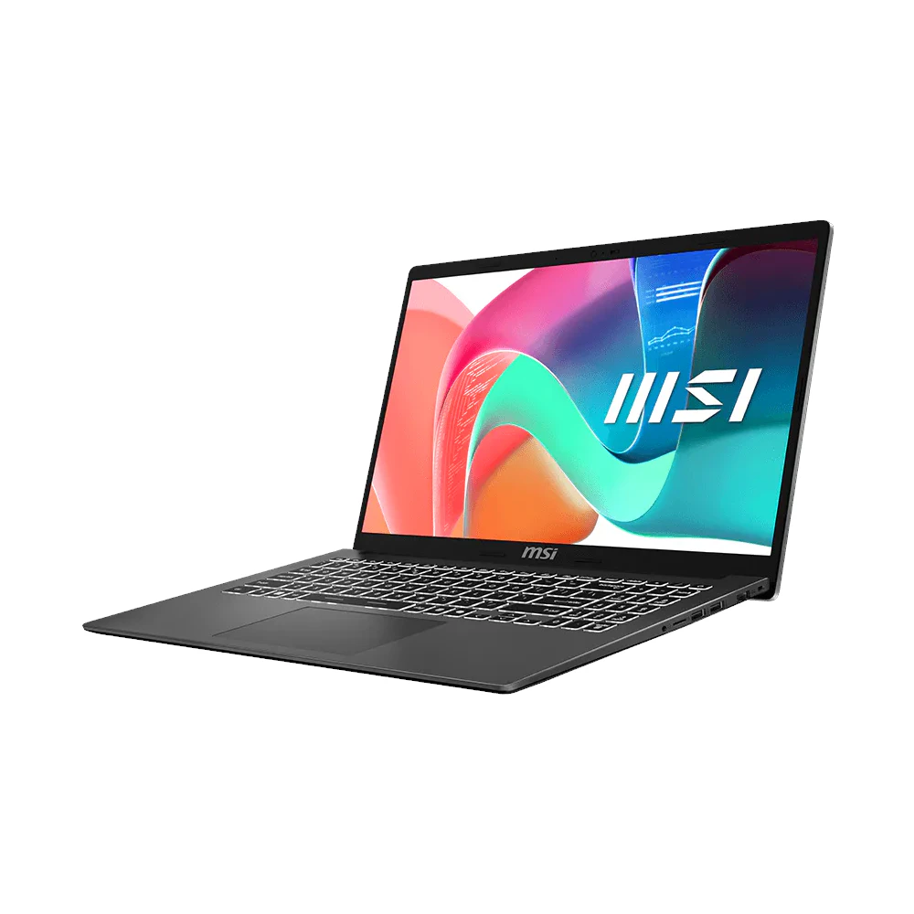 A large main feature product image of MSI Modern 15 (F1M) - 15.6" Core 7 150U, 16GB/1TB - Win 11 Pro Notebook
