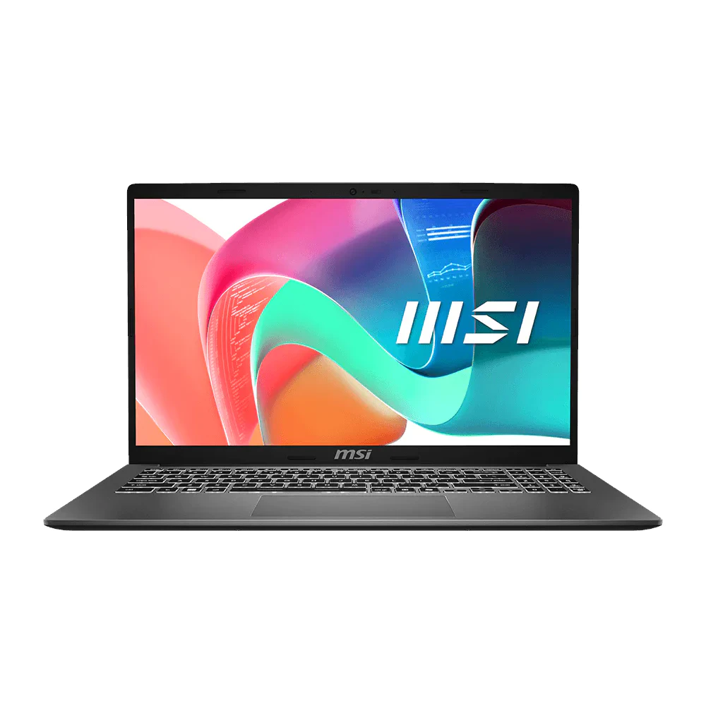 A large main feature product image of MSI Modern 15 (F1M) - 15.6" Core 7 150U, 16GB/1TB - Win 11 Pro Notebook