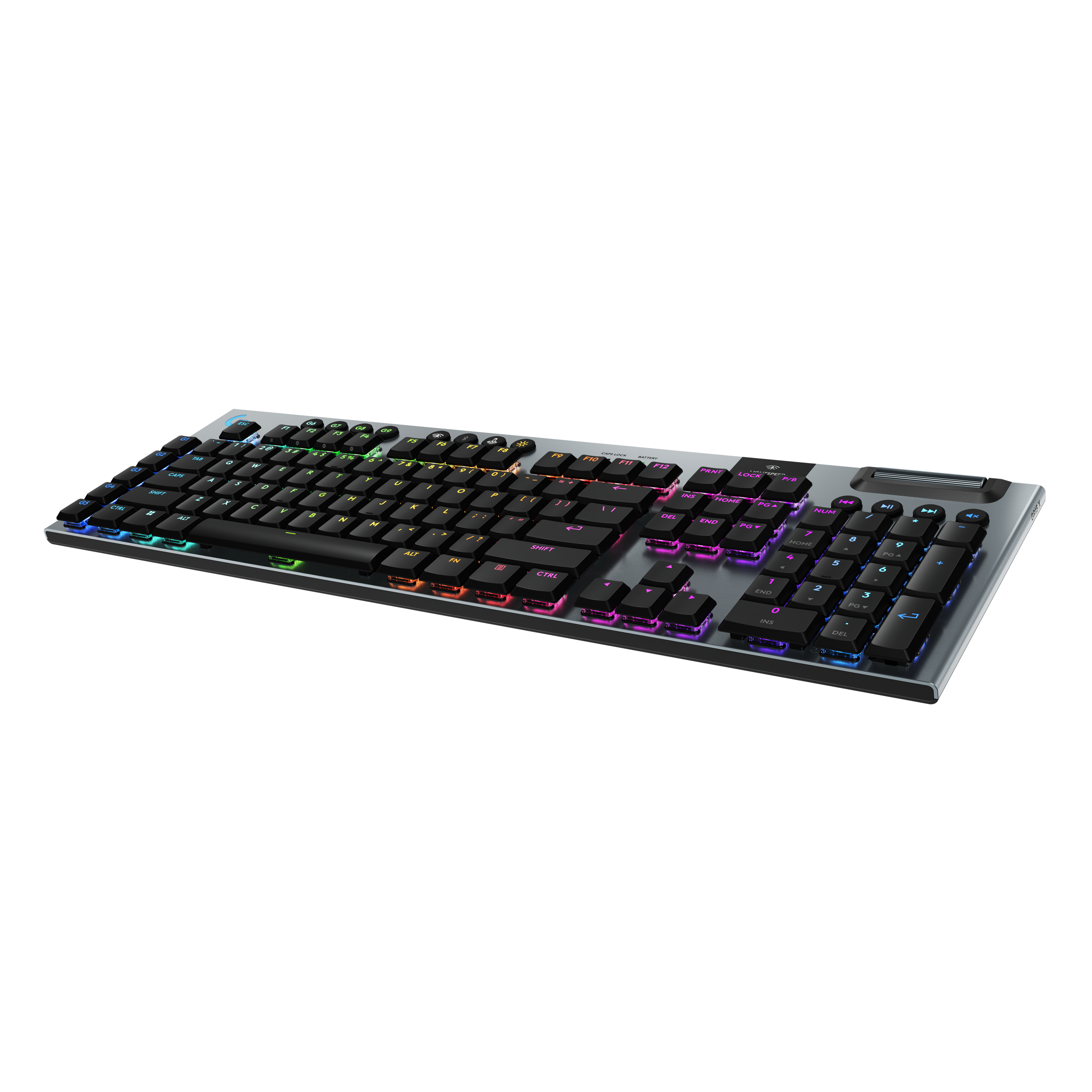A large main feature product image of EX-DEMO Logitech G915 X LIGHTSPEED RGB Wireless Low-Profile Gaming Keyboard (Black)